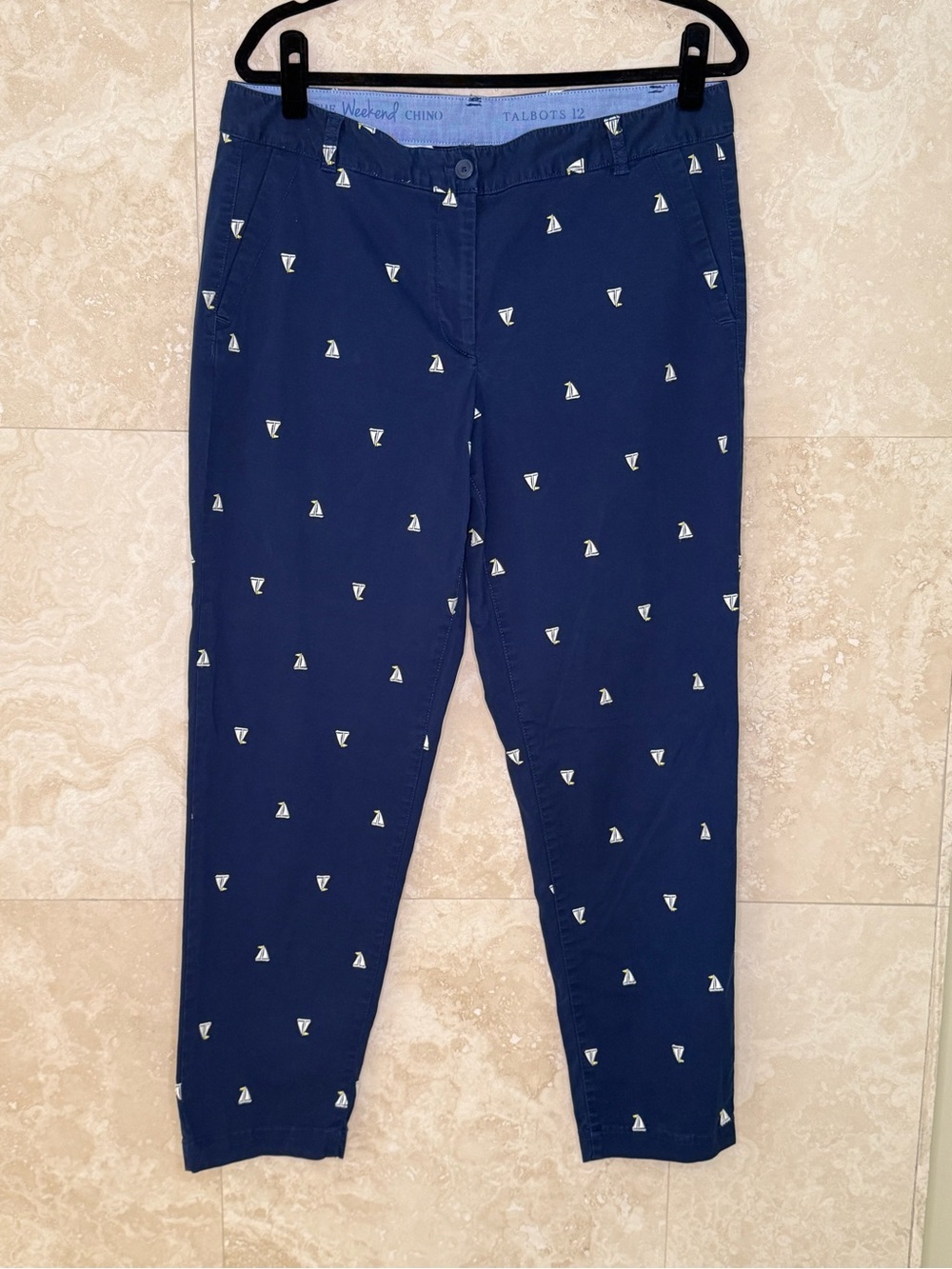 Talbots Navy Sailboat Embroidered Weekend Chino Pants Size 12 EUC